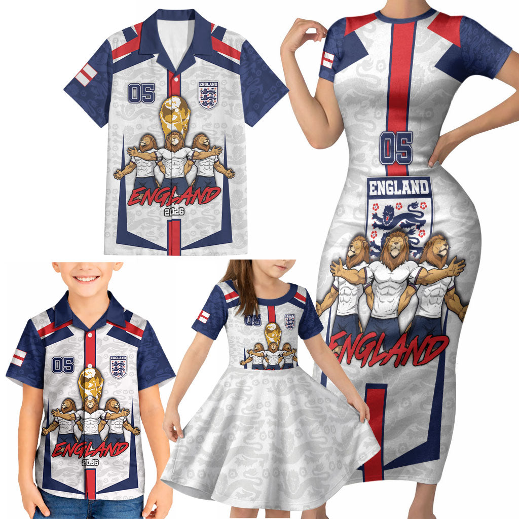 Custom England Football Family Matching Short Sleeve Bodycon Dress and Hawaiian Shirt Three Lions Trophy St George Cross DT05 - Polynesian Pride