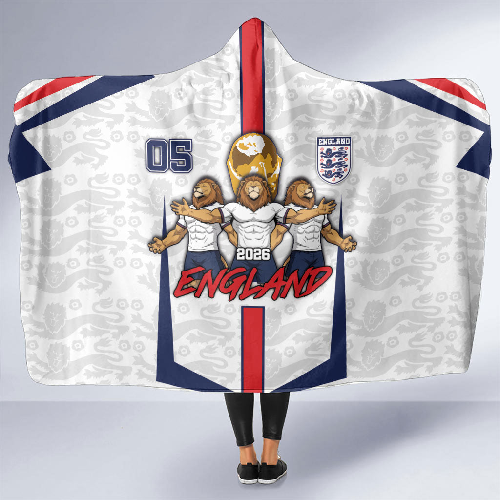 Custom England Football Hooded Blanket Three Lions Trophy St George Cross DT05 One Size White - Polynesian Pride