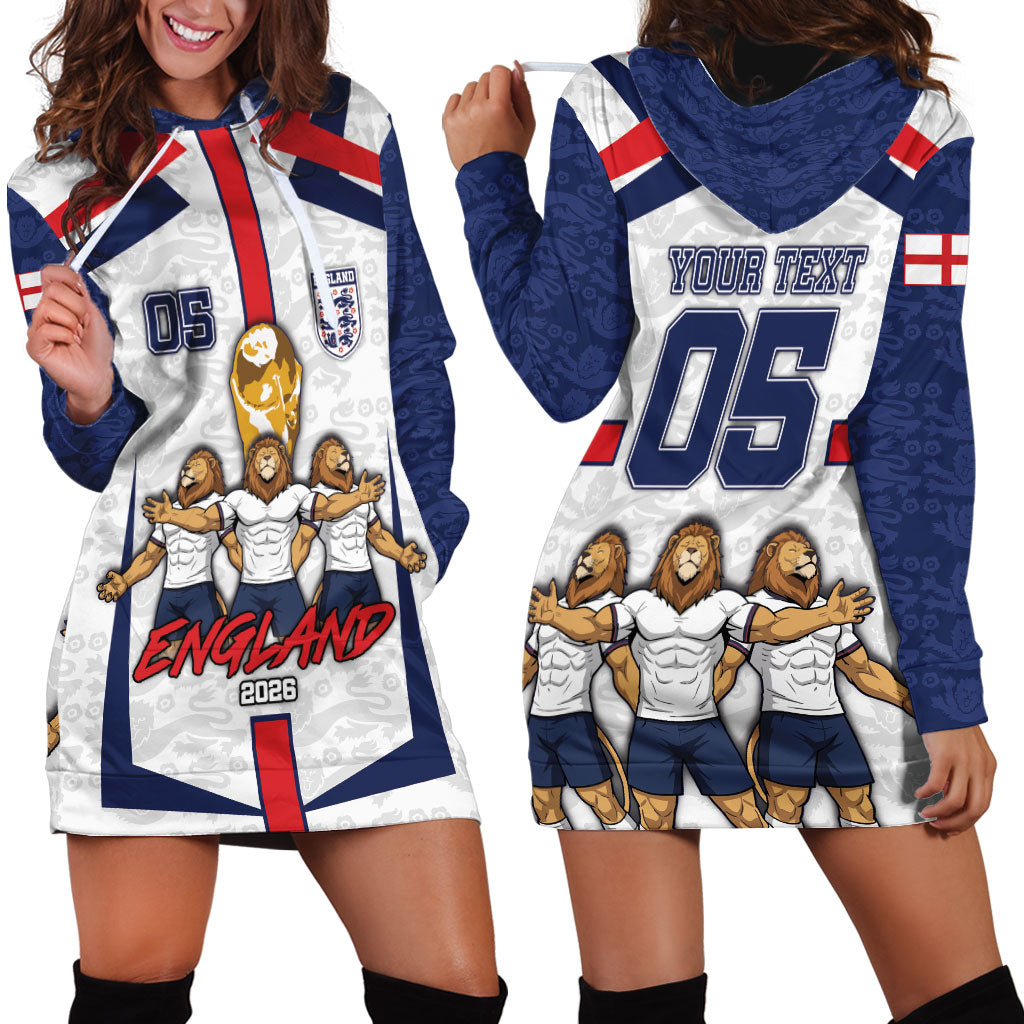 Custom England Football Hoodie Dress Three Lions Trophy St George Cross DT05 - Polynesian Pride