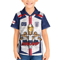 Custom England Football Kid Hawaiian Shirt Three Lions Trophy St George Cross DT05 Kid White - Polynesian Pride