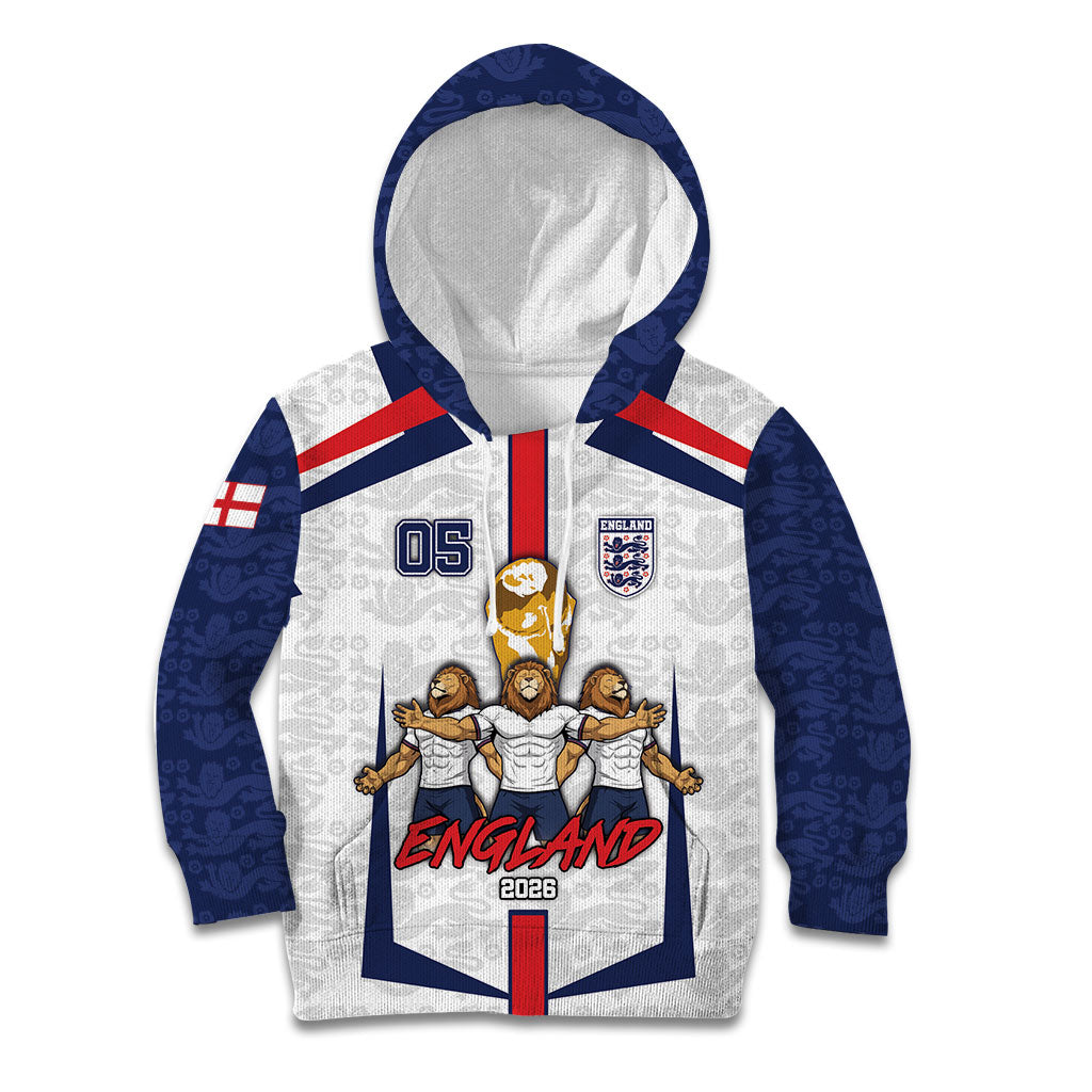 Custom England Football Kid Hoodie Three Lions Trophy St George Cross DT05 Hoodie White - Polynesian Pride