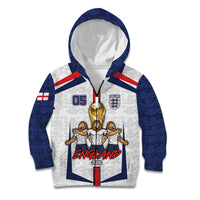 Custom England Football Kid Hoodie Three Lions Trophy St George Cross DT05 Zip Hoodie White - Polynesian Pride