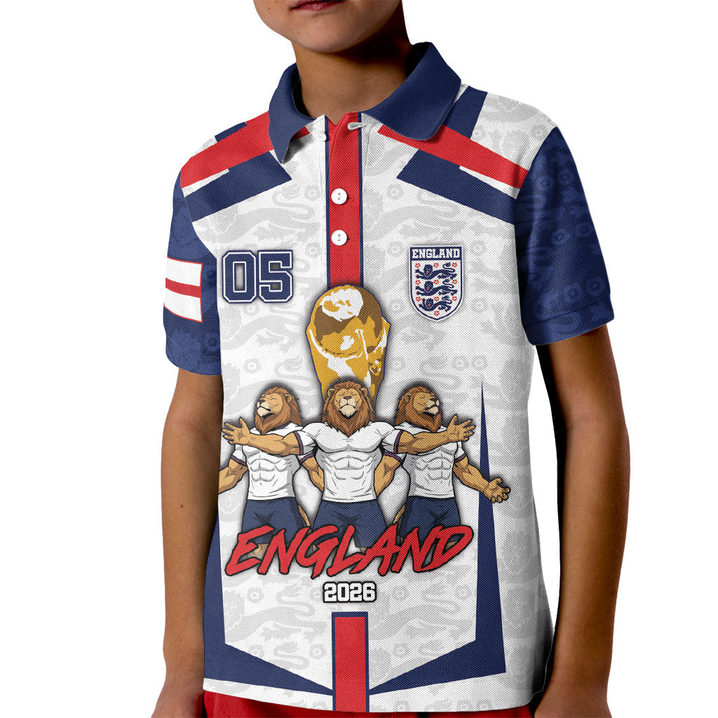 Custom England Football Kid Polo Shirt Three Lions Trophy St George Cross DT05 Kid White - Polynesian Pride