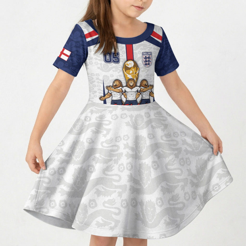 Custom England Football Kid Short Sleeve Dress Three Lions Trophy St George Cross DT05 KID White - Polynesian Pride