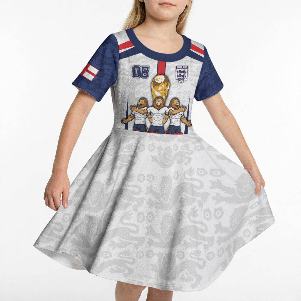Custom England Football Kid Short Sleeve Dress Three Lions Trophy St George Cross DT05 - Polynesian Pride