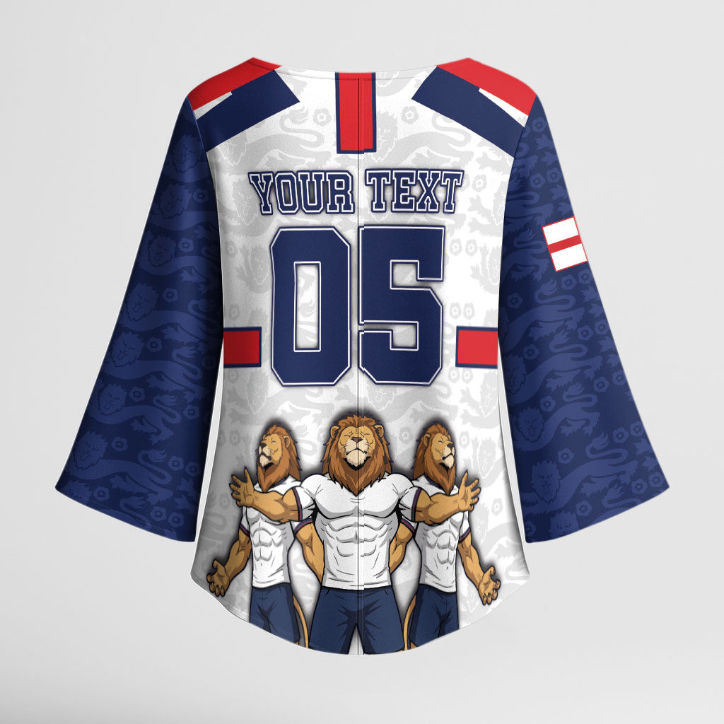 Custom England Football Kimono Sleeve Blouse Three Lions Trophy St George Cross DT05 - Polynesian Pride