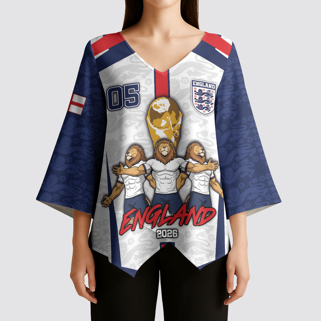Custom England Football Kimono Sleeve Blouse Three Lions Trophy St George Cross DT05 - Polynesian Pride