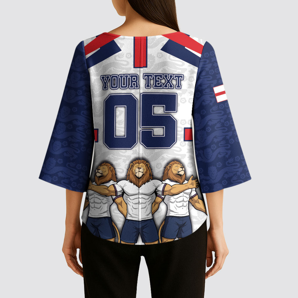 Custom England Football Kimono Sleeve Blouse Three Lions Trophy St George Cross DT05 - Polynesian Pride