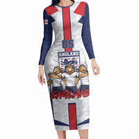 Custom England Football Long Sleeve Bodycon Dress Three Lions Trophy St George Cross DT05 Long Dress White - Polynesian Pride