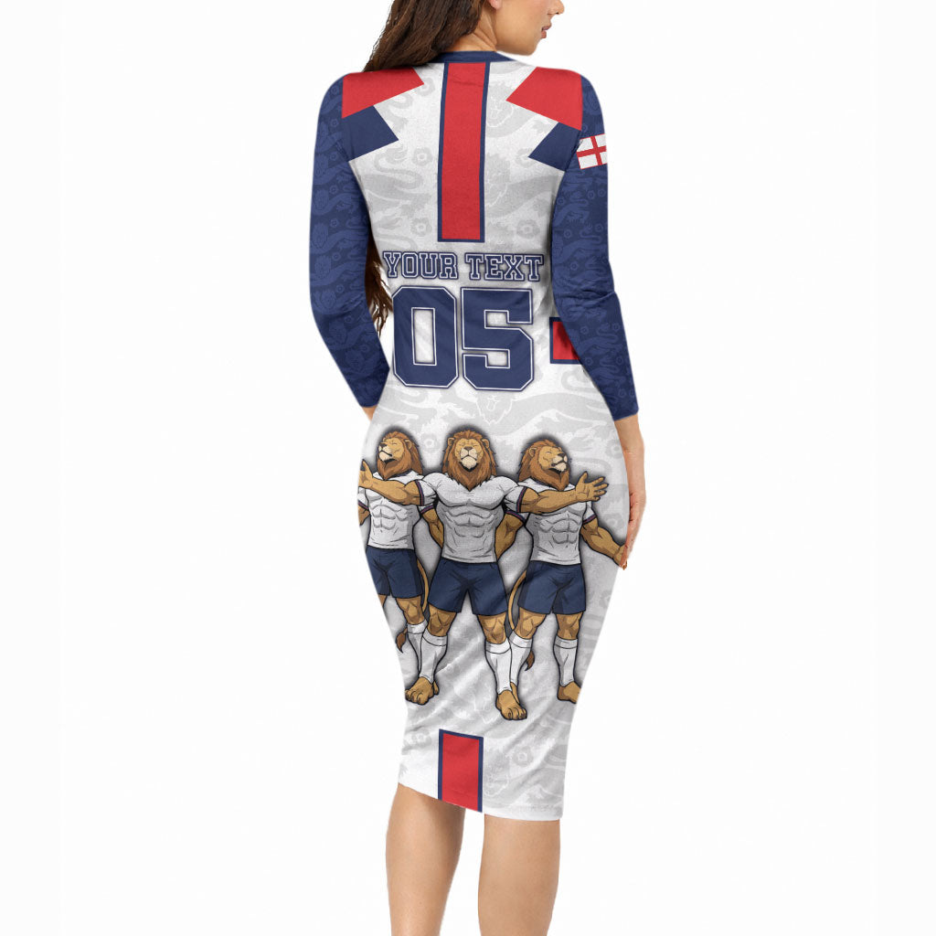 Custom England Football Long Sleeve Bodycon Dress Three Lions Trophy St George Cross DT05 - Polynesian Pride