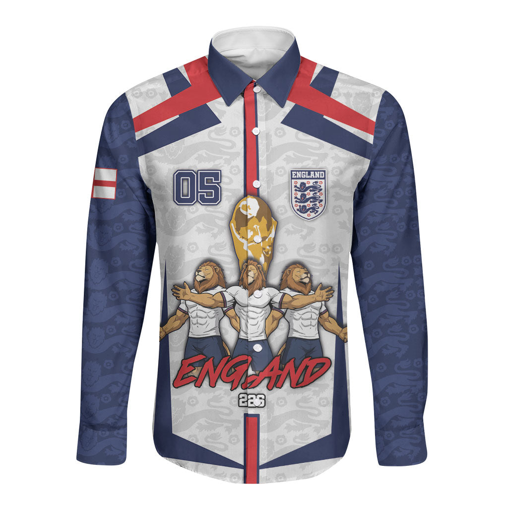 Custom England Football Long Sleeve Button Shirt Three Lions Trophy St George Cross DT05 Unisex White - Polynesian Pride