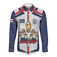 Custom England Football Long Sleeve Button Shirt Three Lions Trophy St George Cross DT05 Unisex White - Polynesian Pride
