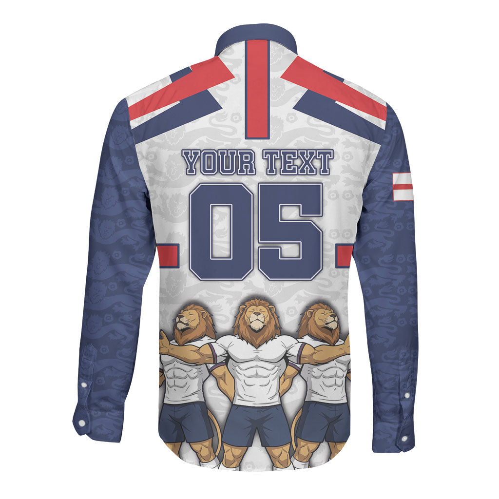 Custom England Football Long Sleeve Button Shirt Three Lions Trophy St George Cross DT05 - Polynesian Pride