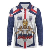 Custom England Football Long Sleeve Polo Shirt Three Lions Trophy St George Cross DT05 White - Polynesian Pride