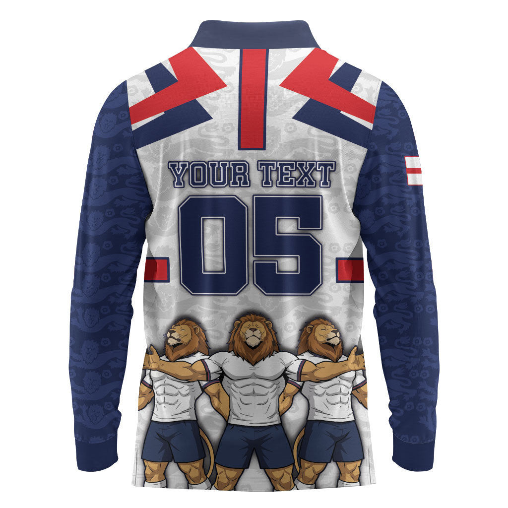 Custom England Football Long Sleeve Polo Shirt Three Lions Trophy St George Cross DT05 - Polynesian Pride