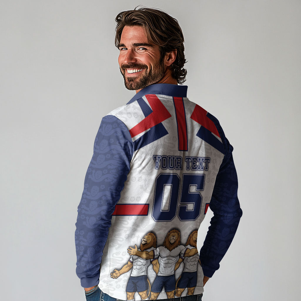 Custom England Football Long Sleeve Polo Shirt Three Lions Trophy St George Cross DT05 - Polynesian Pride