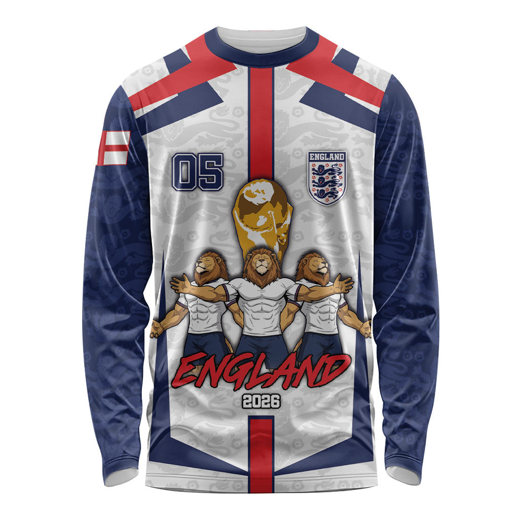 Custom England Football Long Sleeve Shirt Three Lions Trophy St George Cross DT05 Unisex White - Polynesian Pride