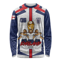 Custom England Football Long Sleeve Shirt Three Lions Trophy St George Cross DT05 Unisex White - Polynesian Pride