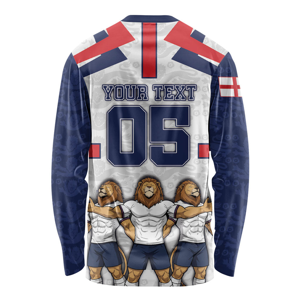 Custom England Football Long Sleeve Shirt Three Lions Trophy St George Cross DT05 - Polynesian Pride