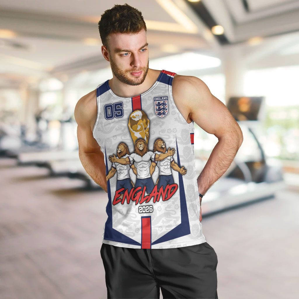 Custom England Football Men Tank Top Three Lions Trophy St George Cross DT05 White - Polynesian Pride