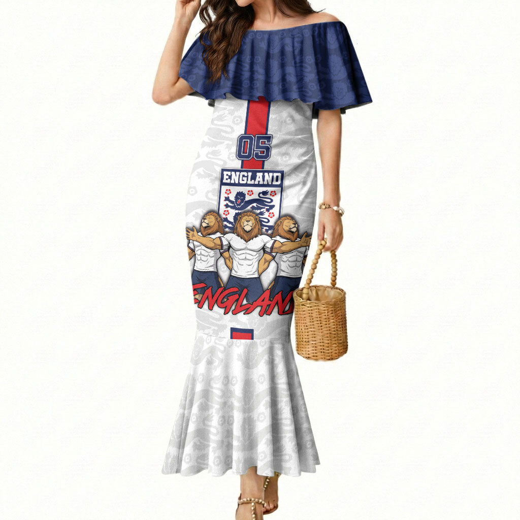 Custom England Football Mermaid Dress Three Lions Trophy St George Cross DT05 Women White - Polynesian Pride
