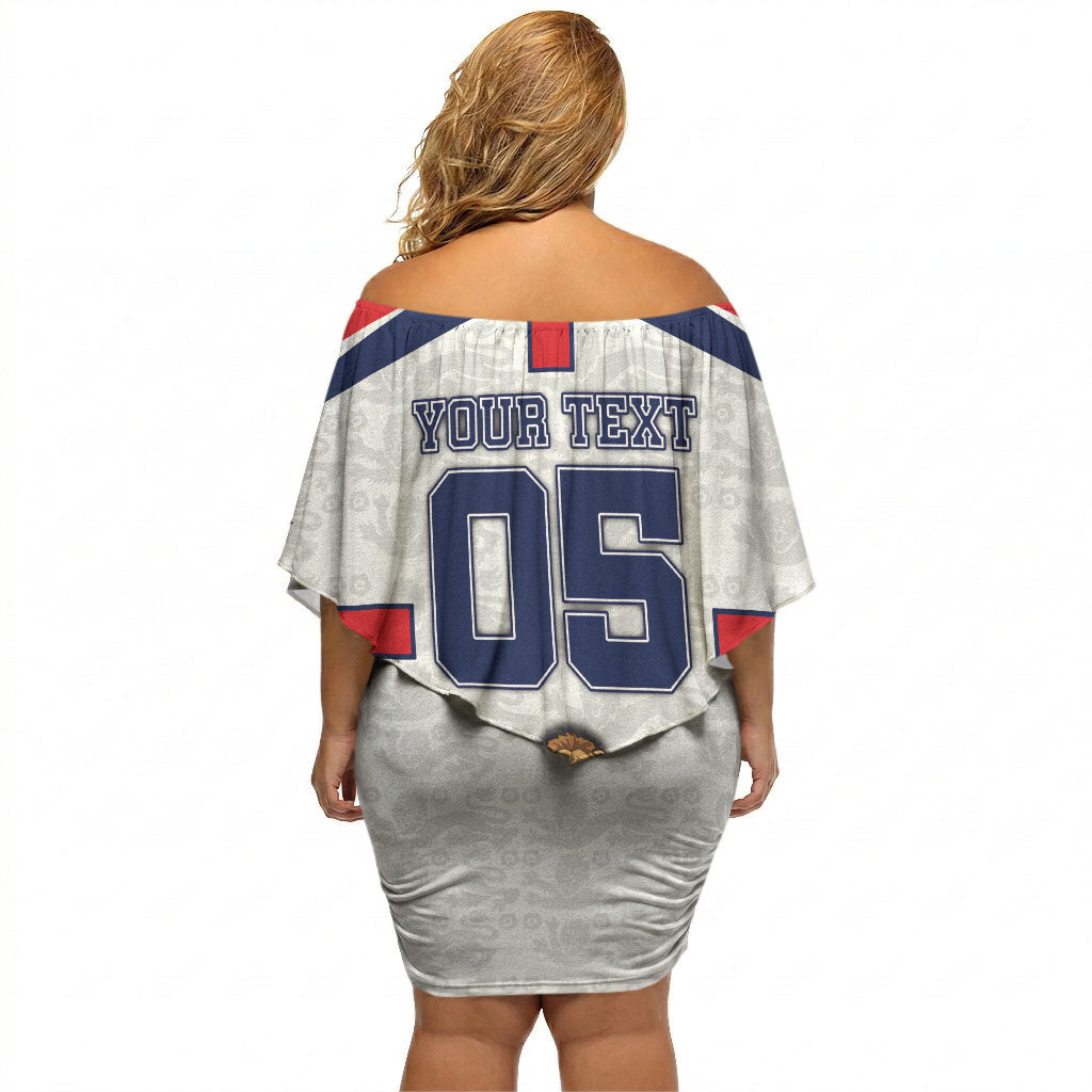 Custom England Football Off Shoulder Short Dress Three Lions Trophy St George Cross DT05 - Polynesian Pride