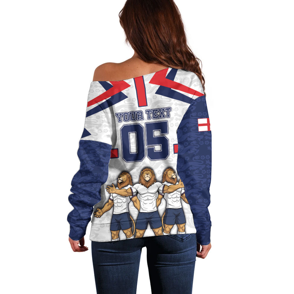 Custom England Football Off Shoulder Sweater Three Lions Trophy St George Cross DT05 - Polynesian Pride