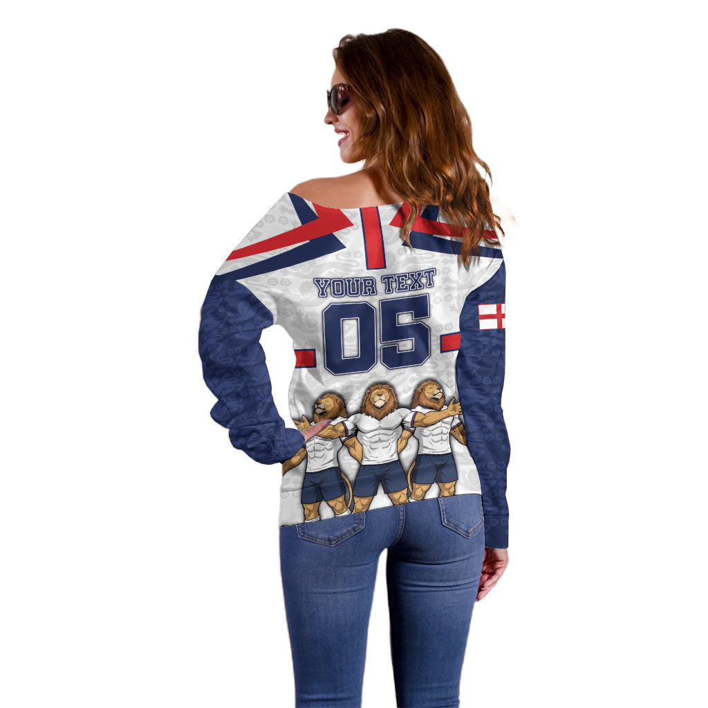 Custom England Football Off Shoulder Sweater Three Lions Trophy St George Cross DT05 - Polynesian Pride