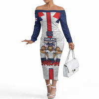 Custom England Football Off The Shoulder Long Sleeve Dress Three Lions Trophy St George Cross DT05 Women White - Polynesian Pride