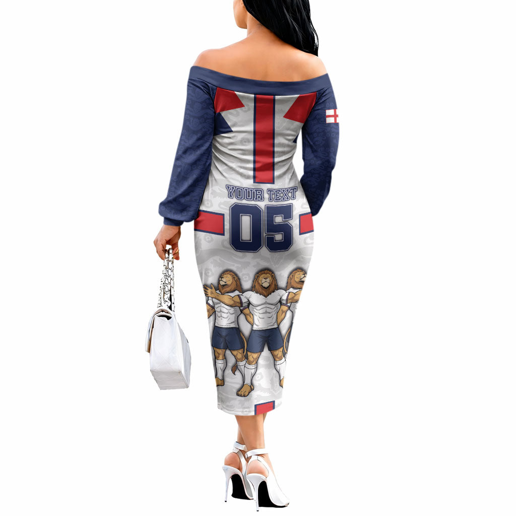 Custom England Football Off The Shoulder Long Sleeve Dress Three Lions Trophy St George Cross DT05 - Polynesian Pride