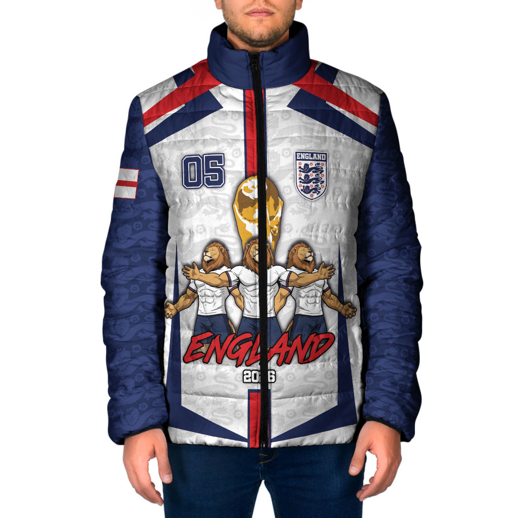 Custom England Football Padded Jacket Three Lions Trophy St George Cross DT05 Men White - Polynesian Pride