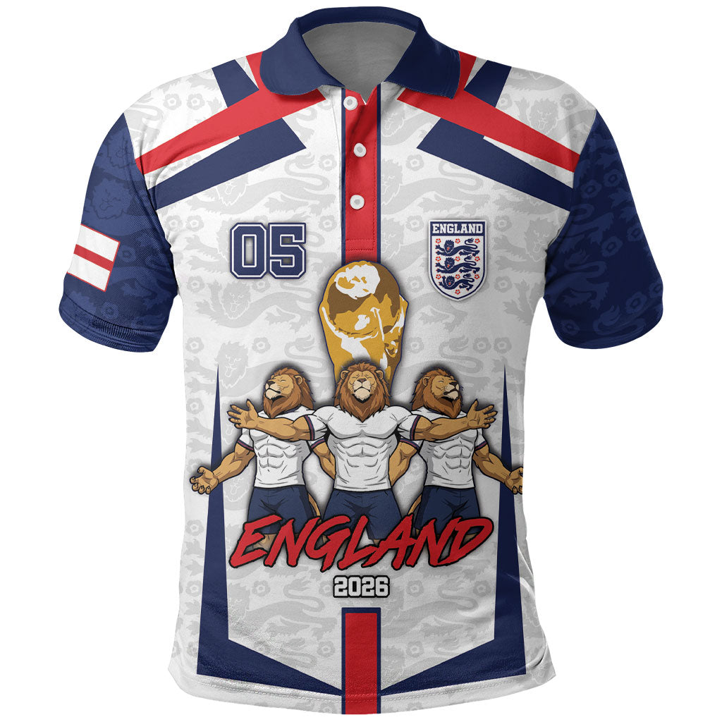 Custom England Football Polo Shirt Three Lions Trophy St George Cross DT05 White - Polynesian Pride