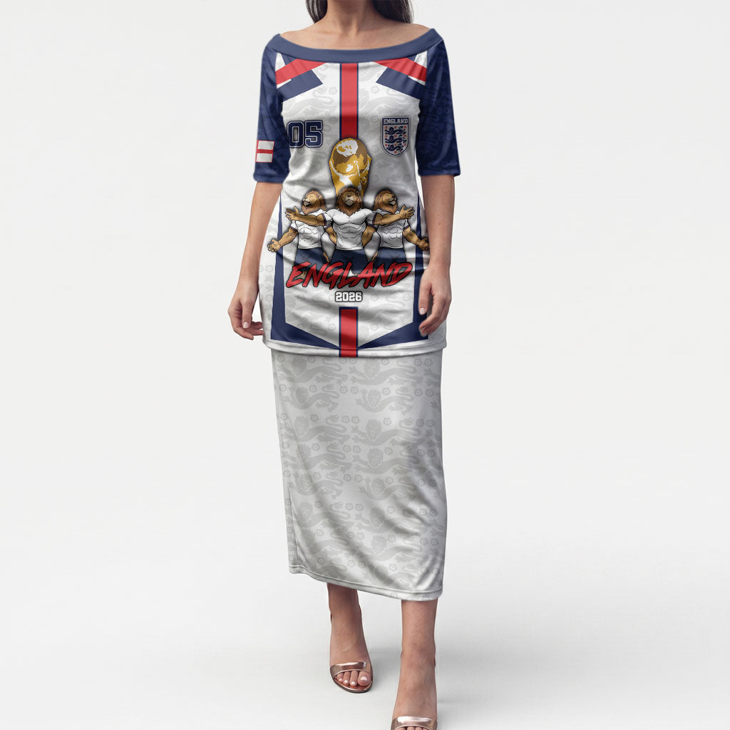Custom England Football Puletasi Three Lions Trophy St George Cross DT05 Long Dress White - Polynesian Pride