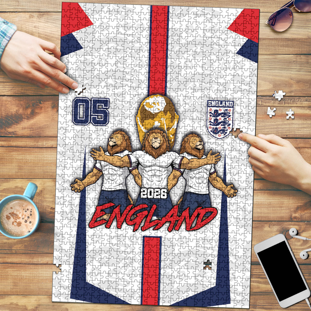 Custom England Football Puzzle Three Lions Trophy St George Cross DT05 White - Polynesian Pride
