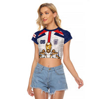 Custom England Football Raglan Cropped T Shirt Three Lions Trophy St George Cross DT05 Female White - Polynesian Pride