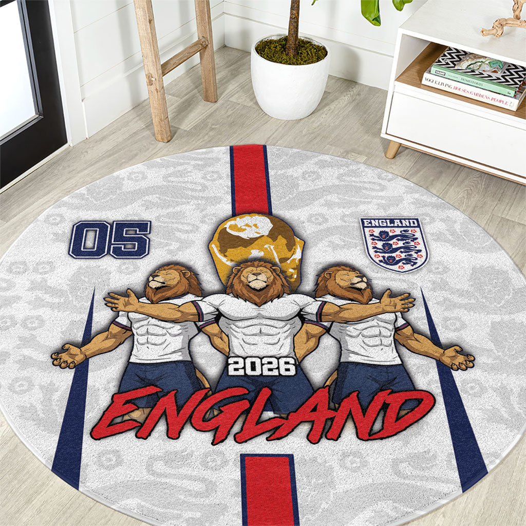 Custom England Football Round Carpet Three Lions Trophy St George Cross DT05 White - Polynesian Pride
