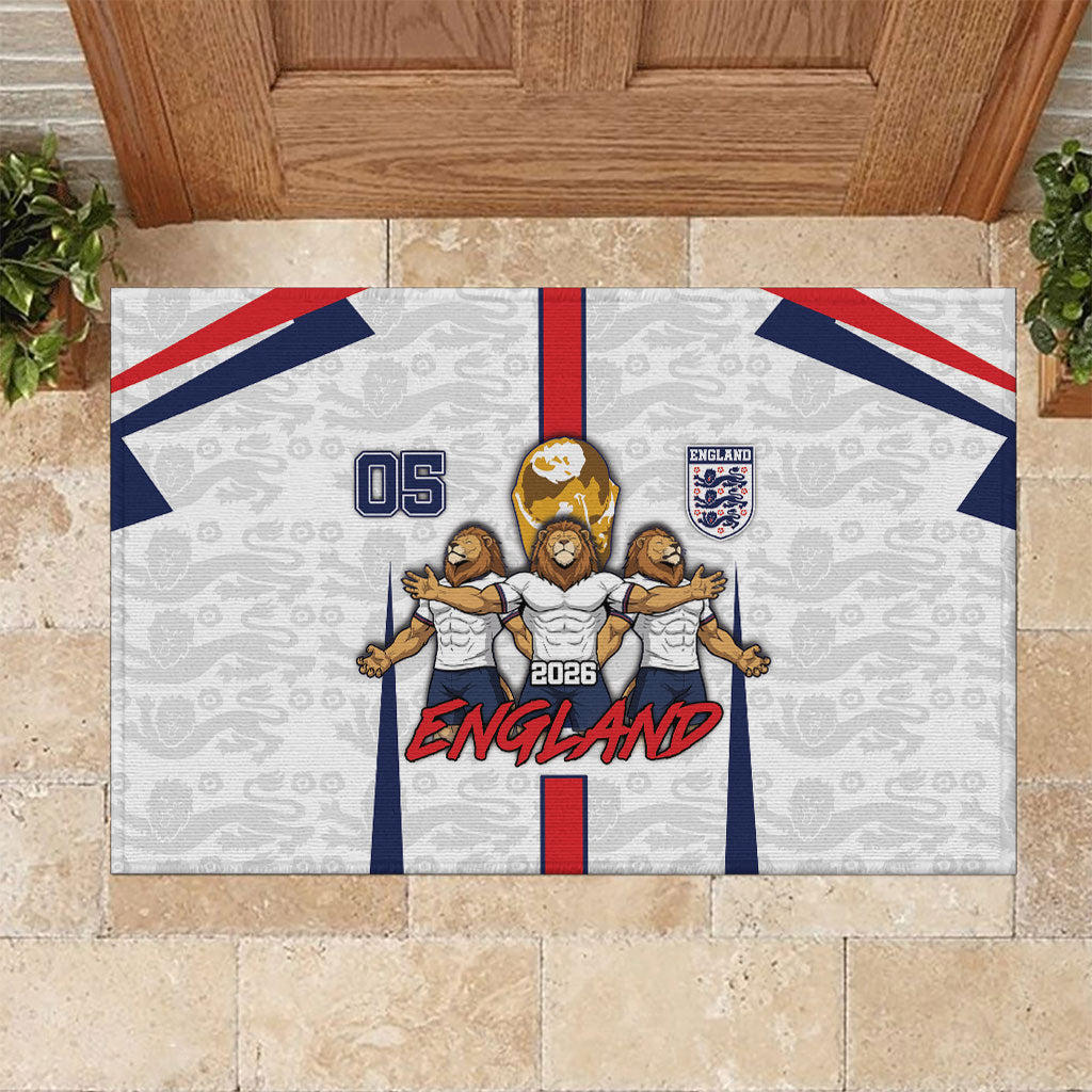 Custom England Football Rubber Doormat Three Lions Trophy St George Cross DT05 White - Polynesian Pride