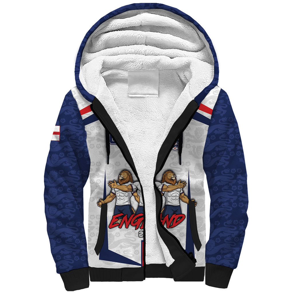 Custom England Football Sherpa Hoodie Three Lions Trophy St George Cross DT05 Unisex White - Polynesian Pride
