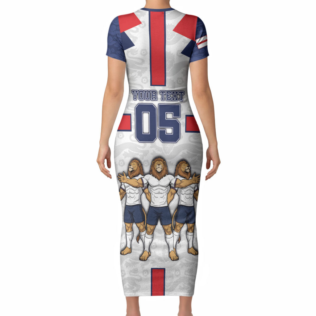 Custom England Football Short Sleeve Bodycon Dress Three Lions Trophy St George Cross DT05 - Polynesian Pride