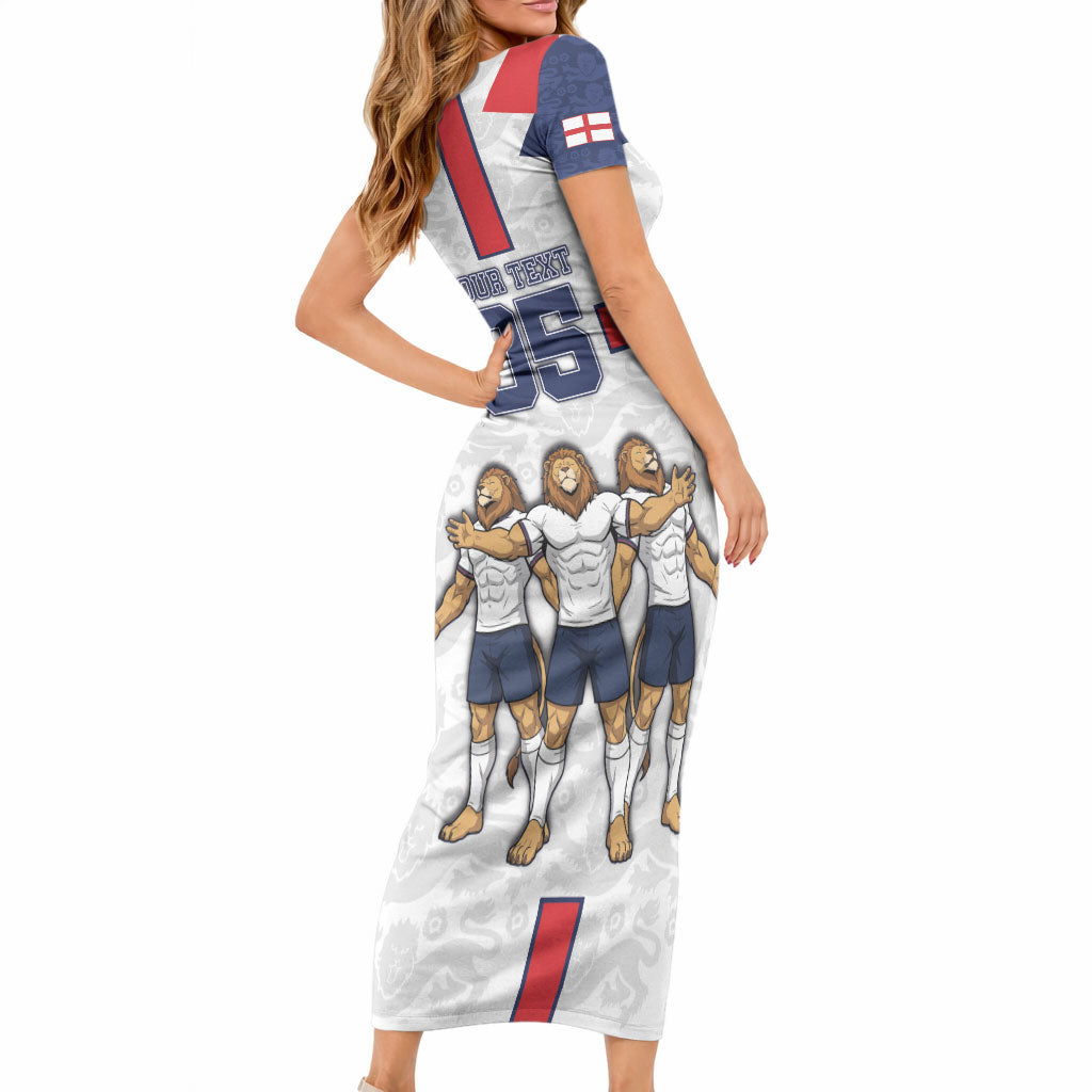 Custom England Football Short Sleeve Bodycon Dress Three Lions Trophy St George Cross DT05 - Polynesian Pride