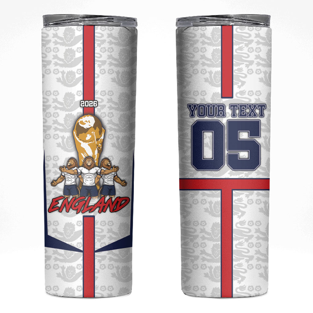 Custom England Football Skinny Tumbler Three Lions Trophy St George Cross DT05 White - Polynesian Pride