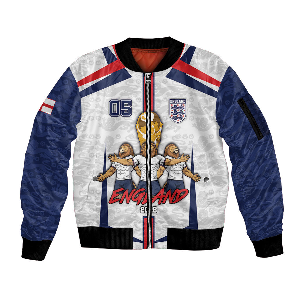 Custom England Football Sleeve Zip Bomber Jacket Three Lions Trophy St George Cross DT05 Unisex White - Polynesian Pride