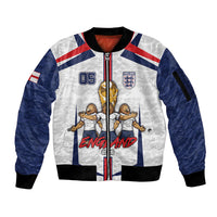 Custom England Football Sleeve Zip Bomber Jacket Three Lions Trophy St George Cross DT05 Unisex White - Polynesian Pride