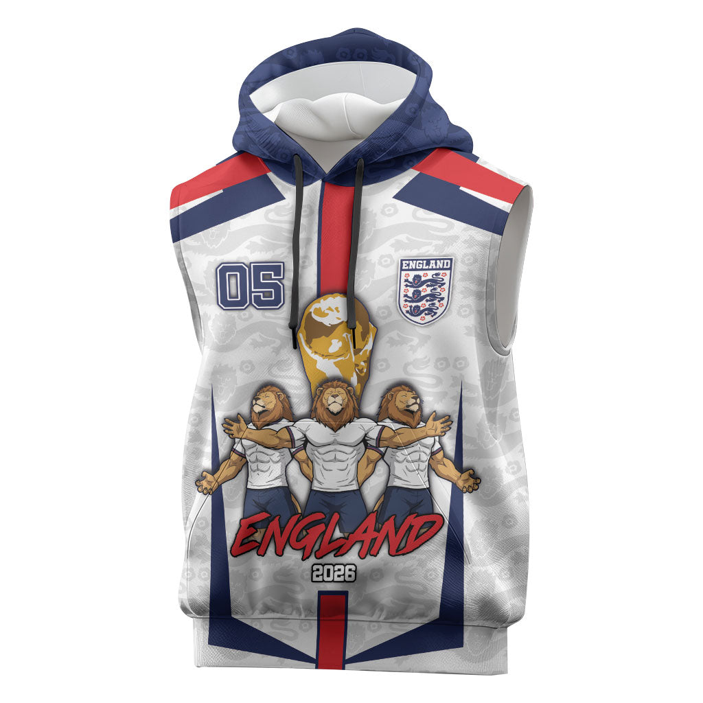 Custom England Football Sleeveless Hoodie Three Lions Trophy St George Cross DT05 White - Polynesian Pride