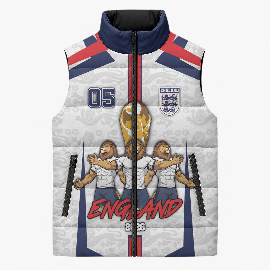 Custom England Football Sleeveless Puffer Jacket Three Lions Trophy St George Cross DT05 Unisex White - Polynesian Pride