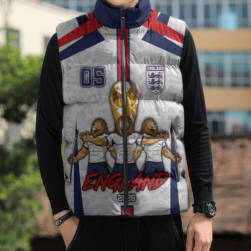 Custom England Football Sleeveless Puffer Jacket Three Lions Trophy St George Cross DT05 - Polynesian Pride