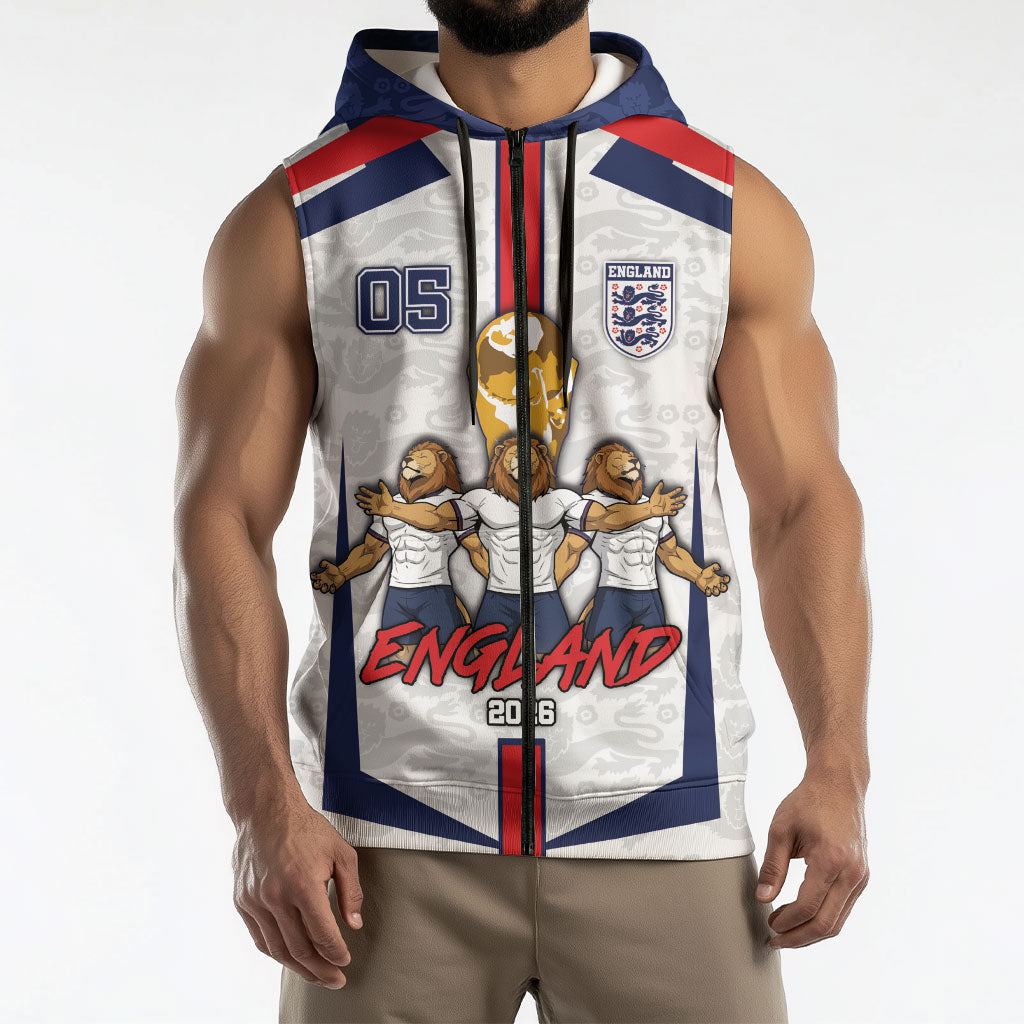 Custom England Football Sleeveless Zip Hoodie Three Lions Trophy St George Cross DT05 - Polynesian Pride