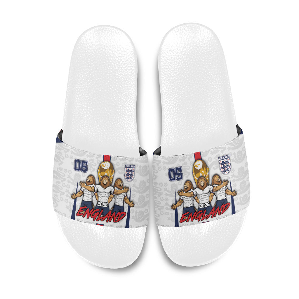 Custom England Football Slide Sandals Three Lions Trophy St George Cross DT05 White - Polynesian Pride