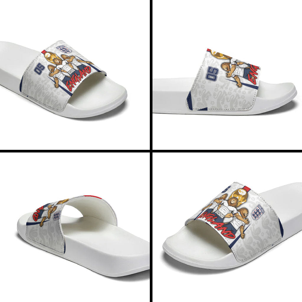 Custom England Football Slide Sandals Three Lions Trophy St George Cross DT05 - Polynesian Pride