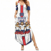 Custom England Football Summer Maxi Dress Three Lions Trophy St George Cross DT05 Women White - Polynesian Pride
